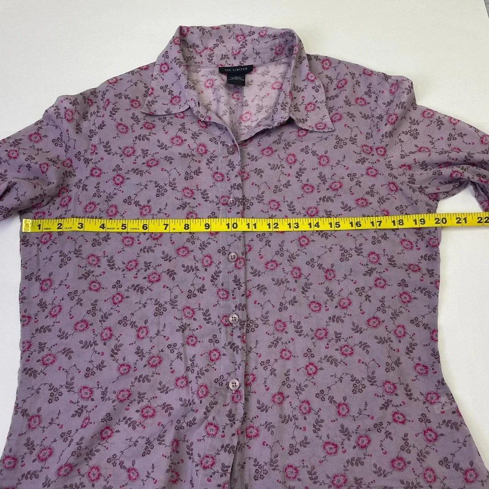 The Limited Purple Floral Cotton Button Down Shirt L Roll Tab Sleeve Hippie